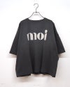 limiless リミレス moiピグメント裾スリットプルオーバー 半袖Tシャツ カットソー moi英字ロゴプリント ピグメント加工 ヴィンテージ風 古着風 フェード感 綿100％ 16番手天竺生地 厚手 袖口スリット ドロップショルダー ゆったり オーバーサイズ フリーサイズ 大人カジュアル 夏コーデ