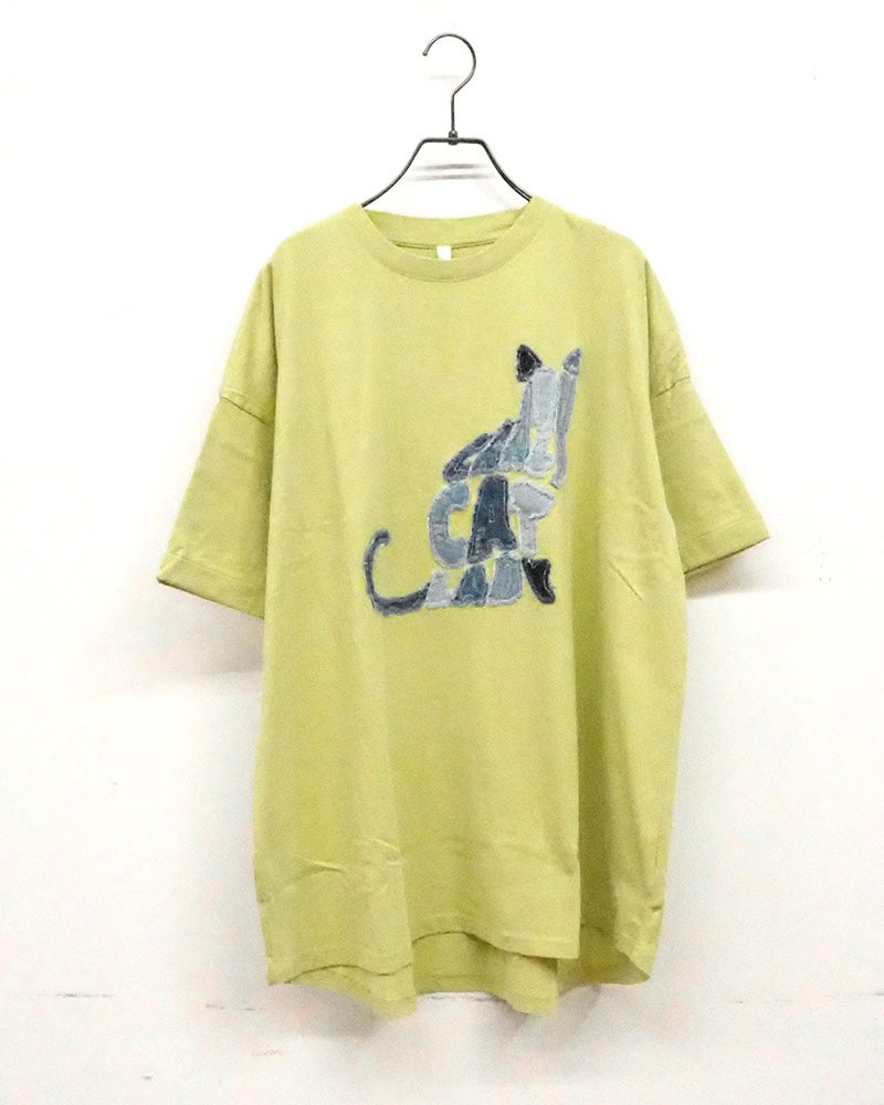 天竺パウダー加工デニムロゴパッチワーク