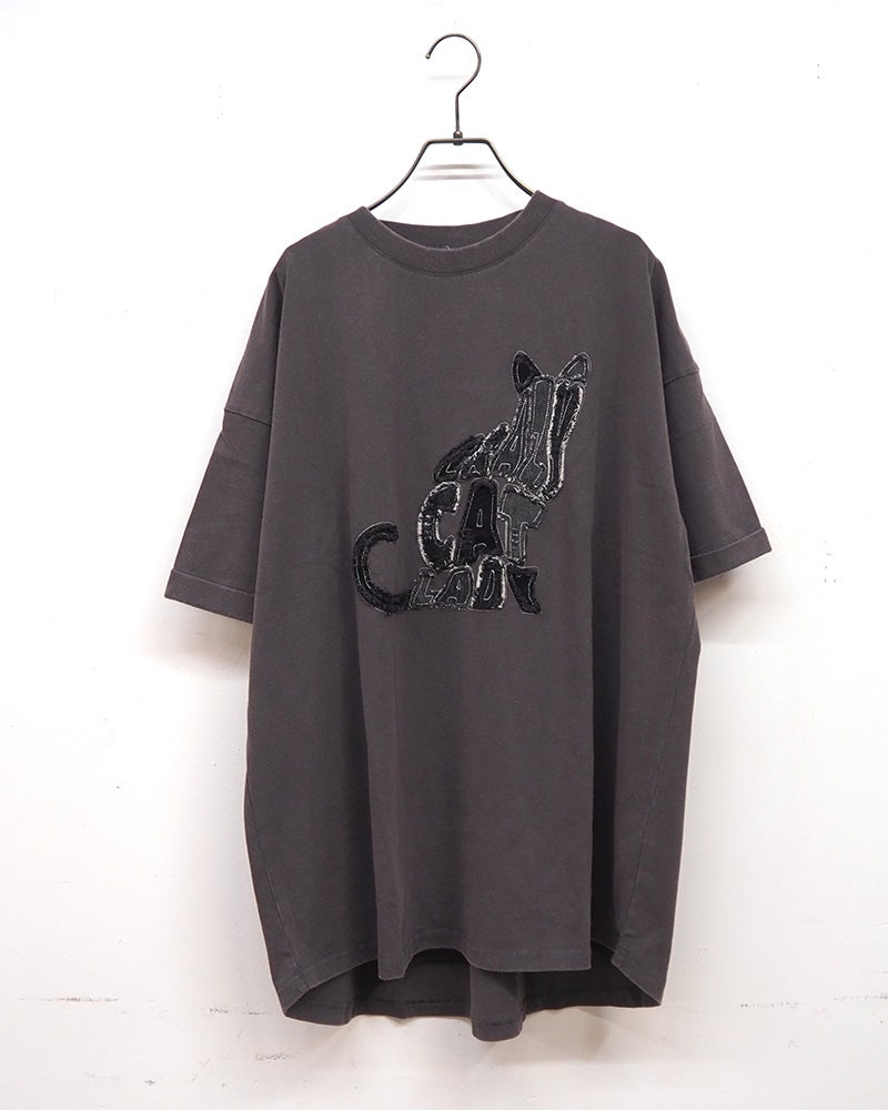 天竺パウダー加工デニムロゴパッチワーク