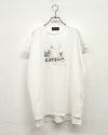 limiless リミレス 天竺ネコ刺繍プリントT ロングTシャツ チュニック丈 半袖カットソー ネコイラストプリント CATSロゴ立体刺繍 ロールアップ袖 サイドスリット 前後差裾 コットン天竺生地 フリーサイズ ゆったり オーバーサイズ 大人カジュアル 猫好き 夏コーデ