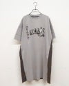 LIME.INC ライムインク 配色半袖チュニック ロングTシャツ 前後プリント バックプリント ケミカルウォッシュ加工 ヴィンテージ風 配色切り替え 綿100％天竺 サイドスリット 配色ステッチ チュニック丈 ゆったり ビッグシルエット フリーサイズ アメカジ ストリート夏コーデ