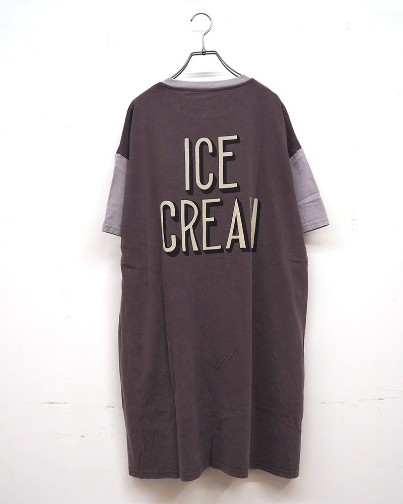 LIME.INC ライムインク 配色半袖チュニック ロングTシャツ 前後プリント バックプリント ケミカルウォッシュ加工 ヴィンテージ風 配色切り替え 綿100％天竺 サイドスリット 配色ステッチ チュニック丈 ゆったり ビッグシルエット フリーサイズ アメカジ ストリート夏コーデ
