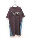 LIME.INC ライムインク 配色半袖チュニック ロングTシャツ 前後プリント バックプリント ケミカルウォッシュ加工 ヴィンテージ風 配色切り替え 綿100％天竺 サイドスリット 配色ステッチ チュニック丈 ゆったり ビッグシルエット フリーサイズ アメカジ ストリート夏コーデ