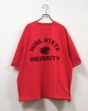 8Laboratory エイトラボラトリー ラグランパンサーT 半袖Tシャツ カットソー フロッキープリント カレッジロゴ PANTHERS ピグメント加工 ヴィンテージ風 裾ドローストリング 裾絞りバルーンシルエット ラグランスリーブ コットン天竺 ゆったり フリーサイズ アメカジ夏コーデ