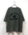 8Laboratory エイトラボラトリー ラグランパンサーT 半袖Tシャツ カットソー フロッキープリント カレッジロゴ PANTHERS ピグメント加工 ヴィンテージ風 裾ドローストリング 裾絞りバルーンシルエット ラグランスリーブ コットン天竺 ゆったり フリーサイズ アメカジ夏コーデ