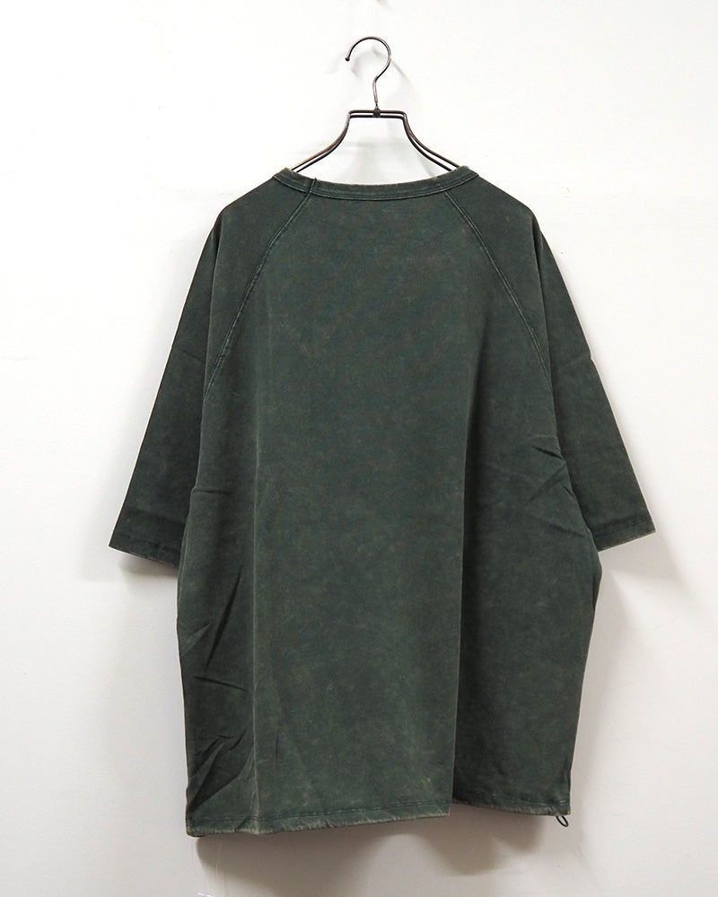 8Laboratory エイトラボラトリー ラグランパンサーT 半袖Tシャツ カットソー フロッキープリント カレッジロゴ PANTHERS ピグメント加工 ヴィンテージ風 裾ドローストリング 裾絞りバルーンシルエット ラグランスリーブ コットン天竺 ゆったり フリーサイズ アメカジ夏コーデ