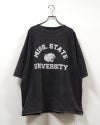 8Laboratory エイトラボラトリー ラグランパンサーT 半袖Tシャツ カットソー フロッキープリント カレッジロゴ PANTHERS ピグメント加工 ヴィンテージ風 裾ドローストリング 裾絞りバルーンシルエット ラグランスリーブ コットン天竺 ゆったり フリーサイズ アメカジ夏コーデ