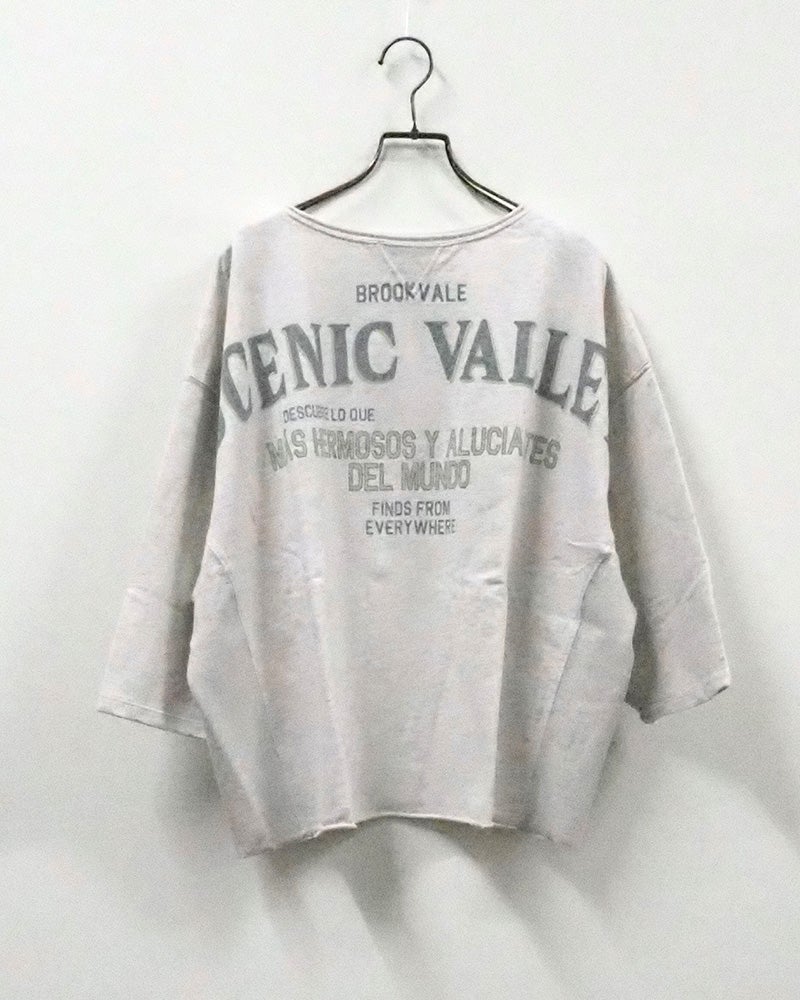 2WAY7分スウェットTEE 七分袖スウェット カレッジロゴプリント ピグメント加工 ヴィンテージ風 脇リブ切替 Vガゼット カットオフ 前後2WAY着用可能 コットンスウェット フリーサイズ ゆったり ビッグシルエット アメカジストリート秋コーデ