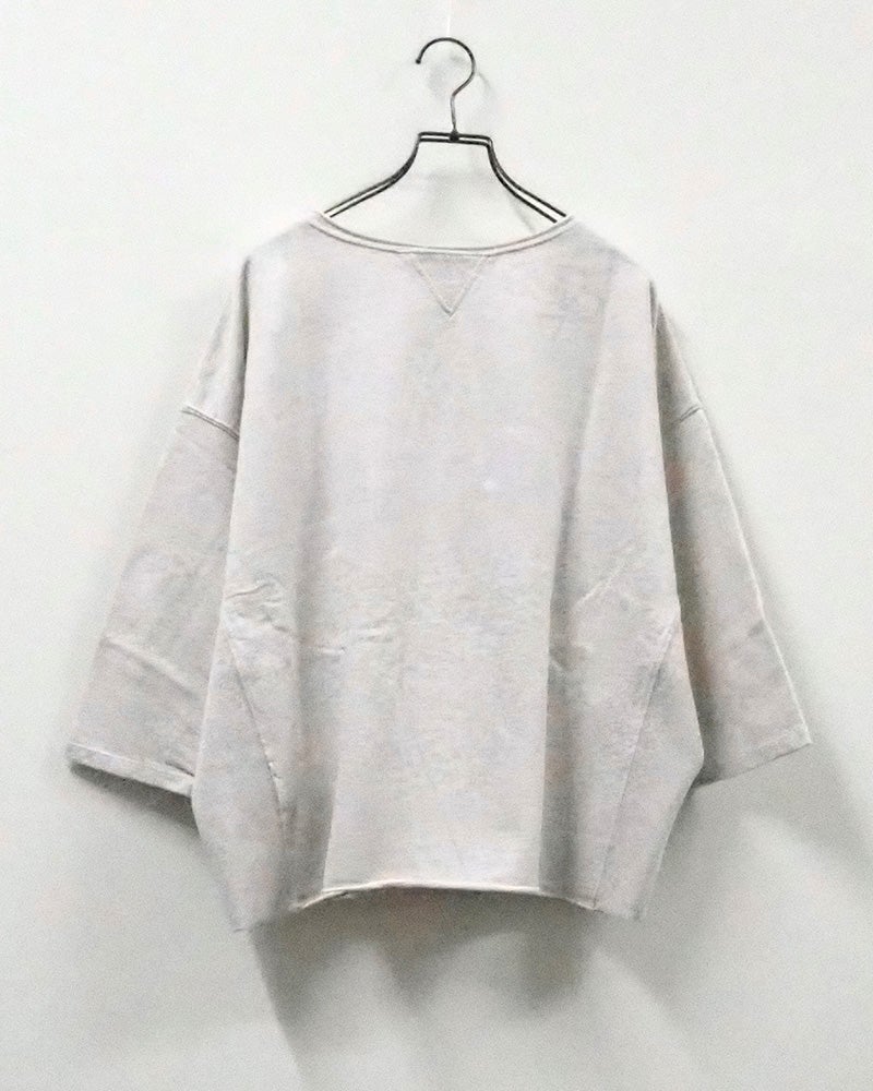 2WAY7分スウェットTEE 七分袖スウェット カレッジロゴプリント ピグメント加工 ヴィンテージ風 脇リブ切替 Vガゼット カットオフ 前後2WAY着用可能 コットンスウェット フリーサイズ ゆったり ビッグシルエット アメカジストリート秋コーデ