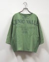 2WAY7分スウェットTEE 七分袖スウェット カレッジロゴプリント ピグメント加工 ヴィンテージ風 脇リブ切替 Vガゼット カットオフ 前後2WAY着用可能 コットンスウェット フリーサイズ ゆったり ビッグシルエット アメカジストリート秋コーデ