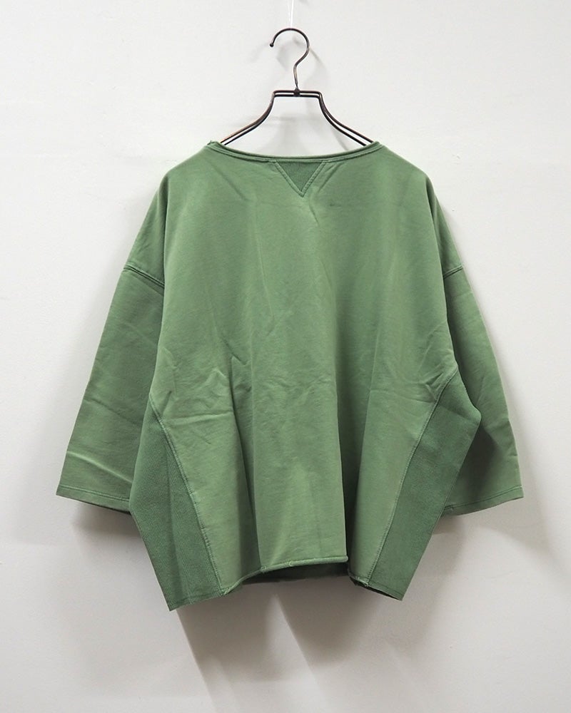 2WAY7分スウェットTEE 七分袖スウェット カレッジロゴプリント ピグメント加工 ヴィンテージ風 脇リブ切替 Vガゼット カットオフ 前後2WAY着用可能 コットンスウェット フリーサイズ ゆったり ビッグシルエット アメカジストリート秋コーデ