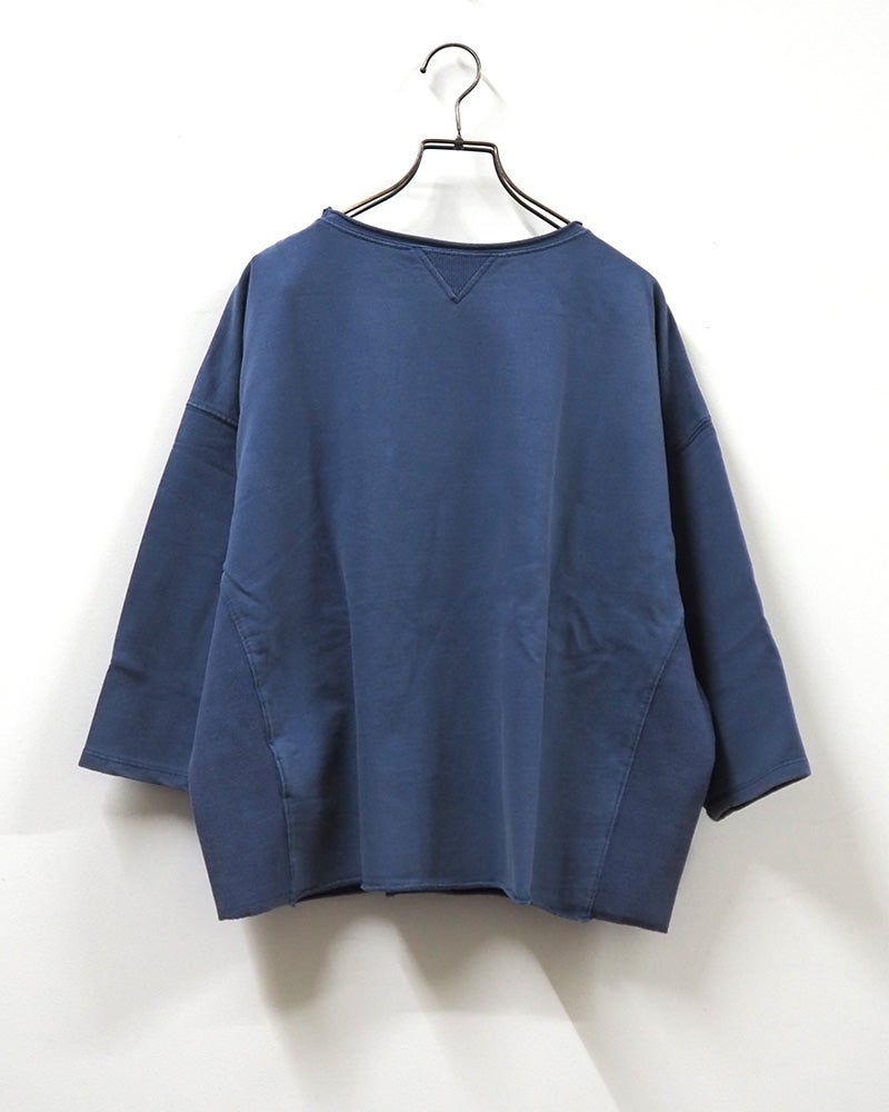 2WAY7分スウェットTEE 七分袖スウェット カレッジロゴプリント ピグメント加工 ヴィンテージ風 脇リブ切替 Vガゼット カットオフ 前後2WAY着用可能 コットンスウェット フリーサイズ ゆったり ビッグシルエット アメカジストリート秋コーデ