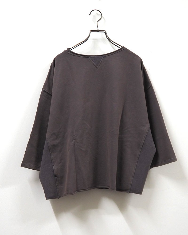 2WAY7分スウェットTEE 七分袖スウェット カレッジロゴプリント ピグメント加工 ヴィンテージ風 脇リブ切替 Vガゼット カットオフ 前後2WAY着用可能 コットンスウェット フリーサイズ ゆったり ビッグシルエット アメカジストリート秋コーデ