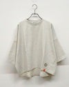 裏毛7分ワイドTEE 七分袖スウェット プルオーバー 裏毛生地 スモーキーカラー フェード感 裾ワッペン オレンジピスタグ ドロップショルダー 7分袖 ワイドシルエット フリーサイズ ゆったり 体型カバー 大人カジュアル 春秋コーデ