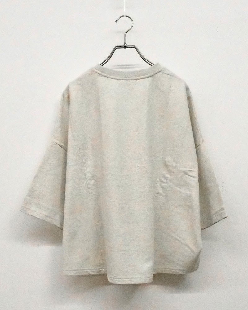 裏毛7分ワイドTEE 七分袖スウェット プルオーバー 裏毛生地 スモーキーカラー フェード感 裾ワッペン オレンジピスタグ ドロップショルダー 7分袖 ワイドシルエット フリーサイズ ゆったり 体型カバー 大人カジュアル 春秋コーデ