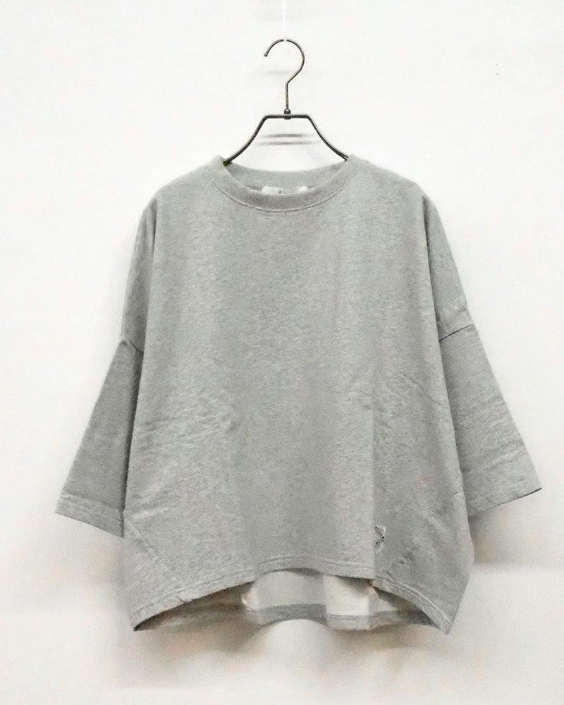裏毛7分ワイドTEE 七分袖スウェット プルオーバー 裏毛生地 スモーキーカラー フェード感 裾ワッペン オレンジピスタグ ドロップショルダー 7分袖 ワイドシルエット フリーサイズ ゆったり 体型カバー 大人カジュアル 春秋コーデ