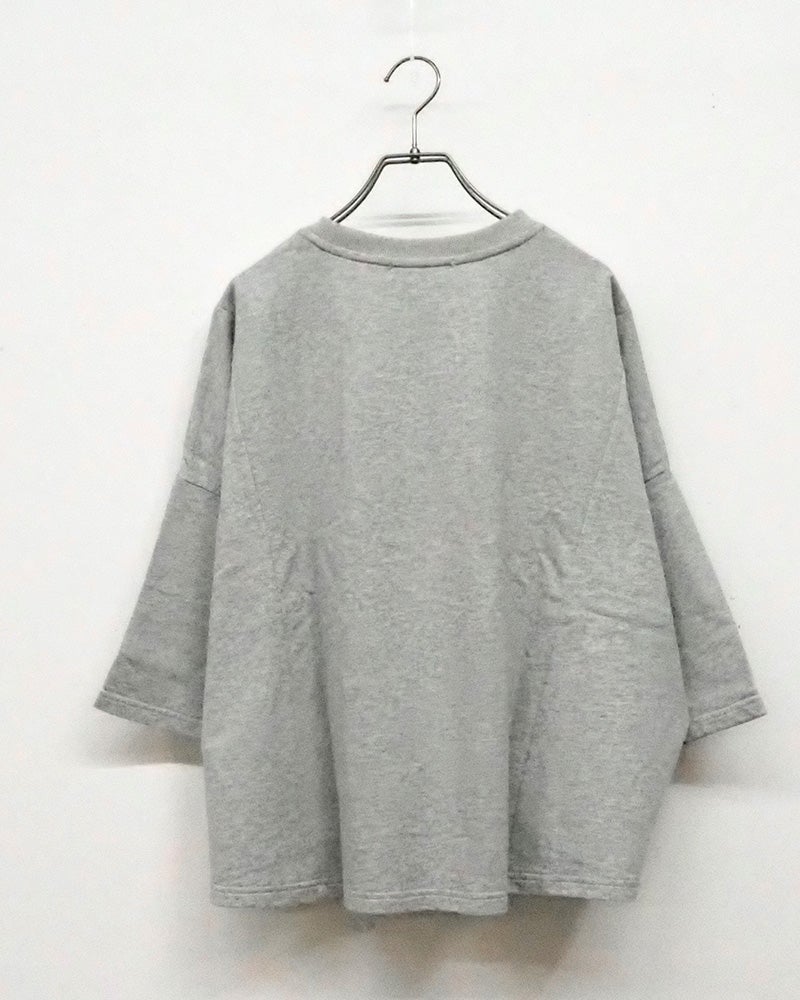 裏毛7分ワイドTEE 七分袖スウェット プルオーバー 裏毛生地 スモーキーカラー フェード感 裾ワッペン オレンジピスタグ ドロップショルダー 7分袖 ワイドシルエット フリーサイズ ゆったり 体型カバー 大人カジュアル 春秋コーデ