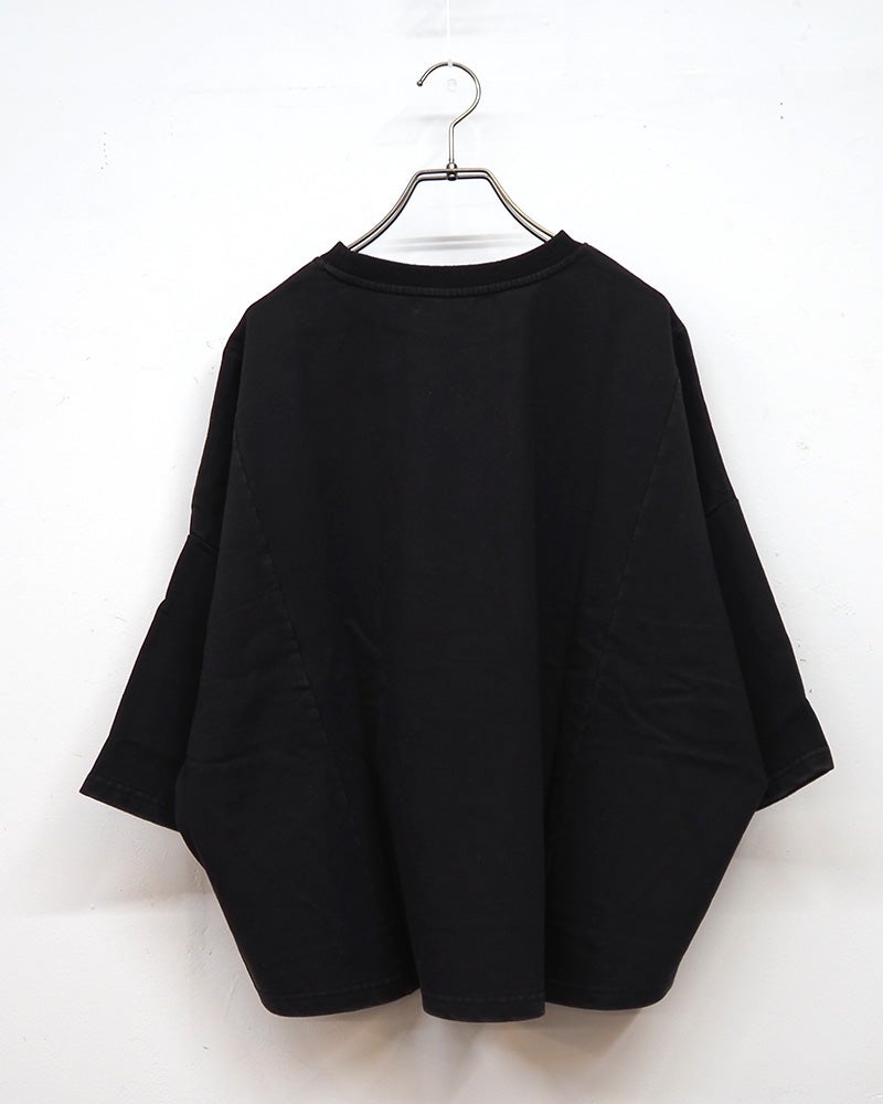 裏毛7分ワイドTEE 七分袖スウェット プルオーバー 裏毛生地 スモーキーカラー フェード感 裾ワッペン オレンジピスタグ ドロップショルダー 7分袖 ワイドシルエット フリーサイズ ゆったり 体型カバー 大人カジュアル 春秋コーデ