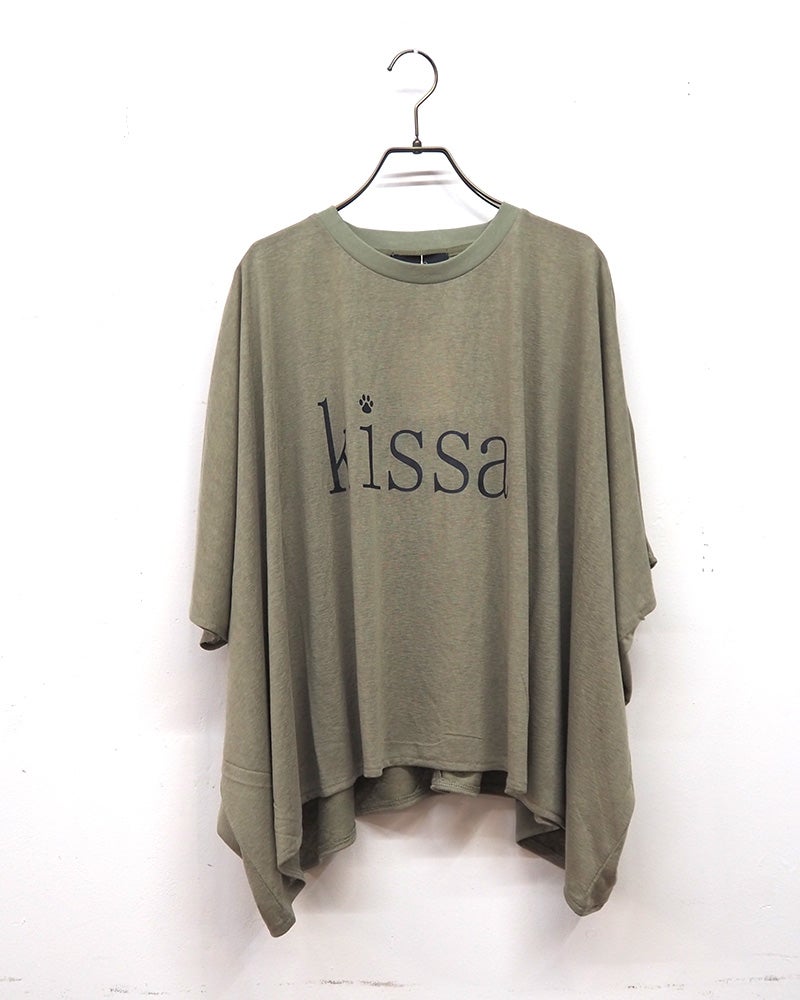 limiless リミレス シアー天竺UVカットポンチョT 半袖 五分袖カットソー kissa肉球英字ロゴプリント UVカット機能 シアー天竺生地 透け感 落ち感 ドルマンスリーブ ポンチョシルエット フリーサイズ ゆったり オーバーサイズ ビッグシルエット 体型カバー 大人カジュアル夏コーデ