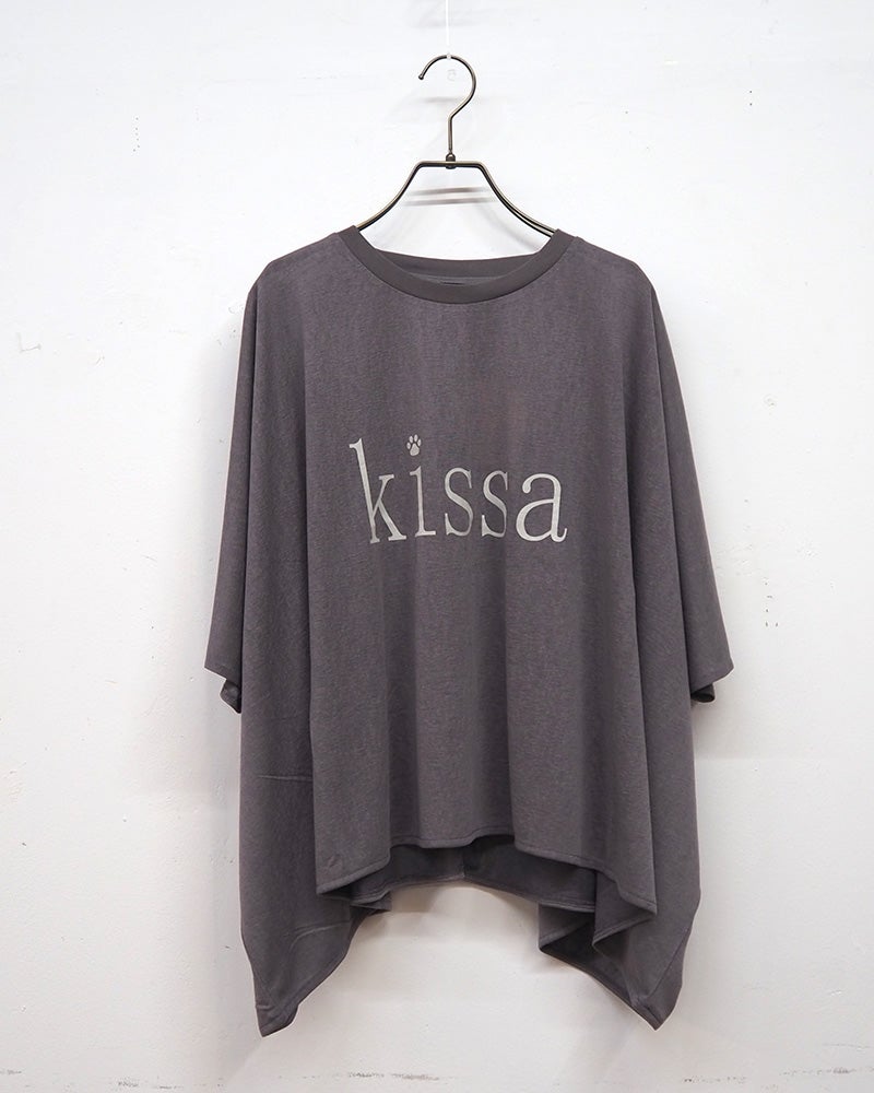 limiless リミレス シアー天竺UVカットポンチョT 半袖 五分袖カットソー kissa肉球英字ロゴプリント UVカット機能 シアー天竺生地 透け感 落ち感 ドルマンスリーブ ポンチョシルエット フリーサイズ ゆったり オーバーサイズ ビッグシルエット 体型カバー 大人カジュアル夏コーデ