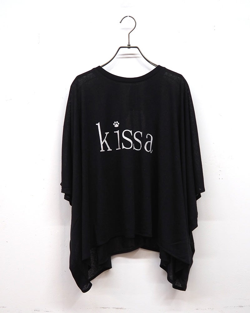 limiless リミレス シアー天竺UVカットポンチョT 半袖 五分袖カットソー kissa肉球英字ロゴプリント UVカット機能 シアー天竺生地 透け感 落ち感 ドルマンスリーブ ポンチョシルエット フリーサイズ ゆったり オーバーサイズ ビッグシルエット 体型カバー 大人カジュアル夏コーデ