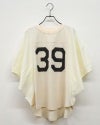 8Laboratory エイトラボラトリー ケミカル加工プリントプルオーバー 五分袖Tシャツ ナンバリングクラックプリント 異素材切り替え タイプライター袖 袖口ゴム ドルマンスリーブ ショート丈 フリーサイズ ゆったり 体型カバー スポーツミックス 大人カジュアル夏コーデ