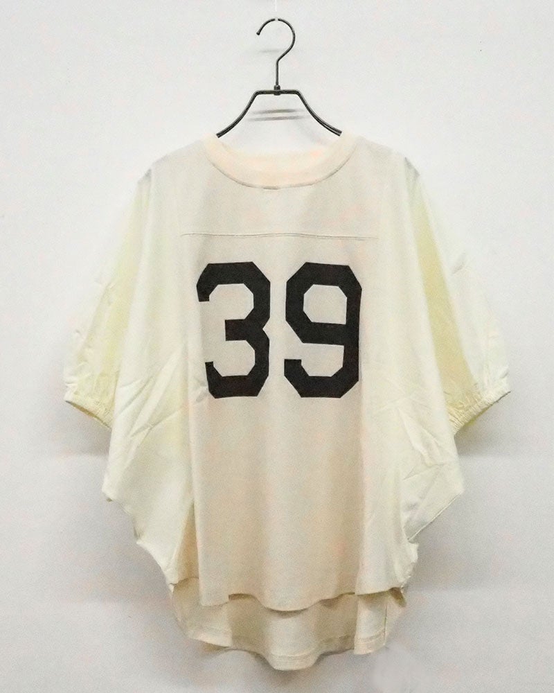 8Laboratory エイトラボラトリー ケミカル加工プリントプルオーバー 五分袖Tシャツ ナンバリングクラックプリント 異素材切り替え タイプライター袖 袖口ゴム ドルマンスリーブ ショート丈 フリーサイズ ゆったり 体型カバー スポーツミックス 大人カジュアル夏コーデ
