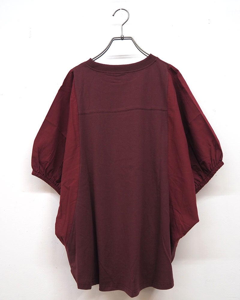 8Laboratory エイトラボラトリー ケミカル加工プリントプルオーバー 五分袖Tシャツ ナンバリングクラックプリント 異素材切り替え タイプライター袖 袖口ゴム ドルマンスリーブ ショート丈 フリーサイズ ゆったり 体型カバー スポーツミックス 大人カジュアル夏コーデ