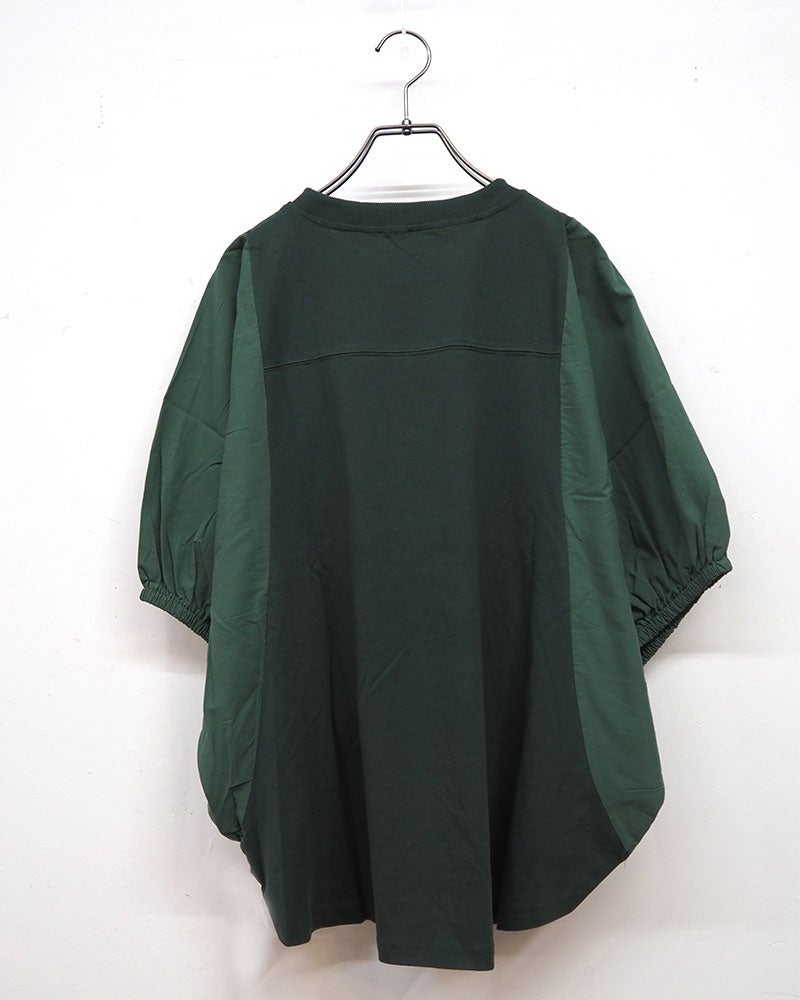 8Laboratory エイトラボラトリー ケミカル加工プリントプルオーバー 五分袖Tシャツ ナンバリングクラックプリント 異素材切り替え タイプライター袖 袖口ゴム ドルマンスリーブ ショート丈 フリーサイズ ゆったり 体型カバー スポーツミックス 大人カジュアル夏コーデ
