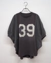 8Laboratory エイトラボラトリー ケミカル加工プリントプルオーバー 五分袖Tシャツ ナンバリングクラックプリント 異素材切り替え タイプライター袖 袖口ゴム ドルマンスリーブ ショート丈 フリーサイズ ゆったり 体型カバー スポーツミックス 大人カジュアル夏コーデ