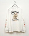 バブルロゴアンサンブルロンT 長袖Tシャツ ロンT オバケプリント アメリカンテイスト キュート 袖プリント バックプリント 胸元ワンポイント クルーネック ユニセックス フリーサイズ ゆったり オーバーサイズ ストリート アメカジ秋コーデ ホワイト