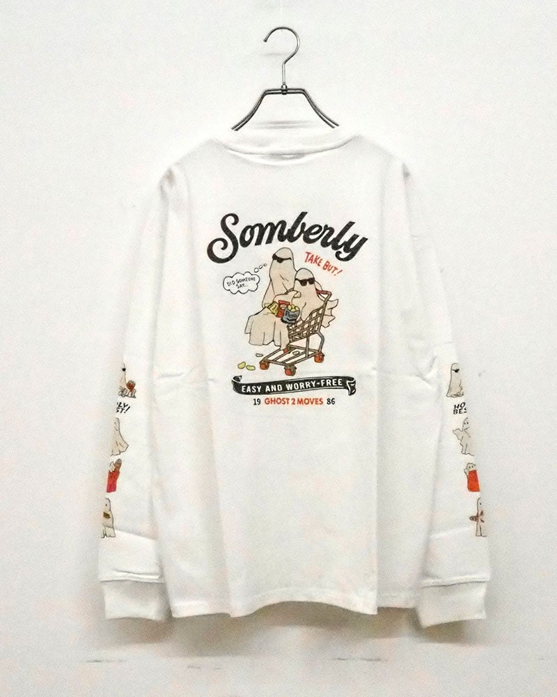 バブルロゴアンサンブルロンT 長袖Tシャツ ロンT オバケプリント アメリカンテイスト キュート 袖プリント バックプリント 胸元ワンポイント クルーネック ユニセックス フリーサイズ ゆったり オーバーサイズ ストリート アメカジ秋コーデ ホワイト
