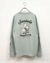 バブルロゴアンサンブルロンT 長袖Tシャツ ロンT オバケプリント アメリカンテイスト キュート 袖プリント バックプリント 胸元ワンポイント クルーネック ユニセックス フリーサイズ ゆったり オーバーサイズ ストリート アメカジ秋コーデ ホワイト