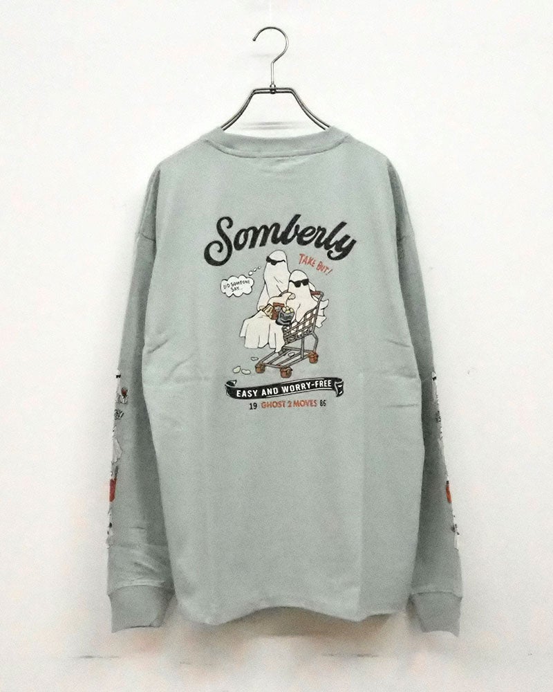 バブルロゴアンサンブルロンT 長袖Tシャツ ロンT オバケプリント アメリカンテイスト キュート 袖プリント バックプリント 胸元ワンポイント クルーネック ユニセックス フリーサイズ ゆったり オーバーサイズ ストリート アメカジ秋コーデ ホワイト