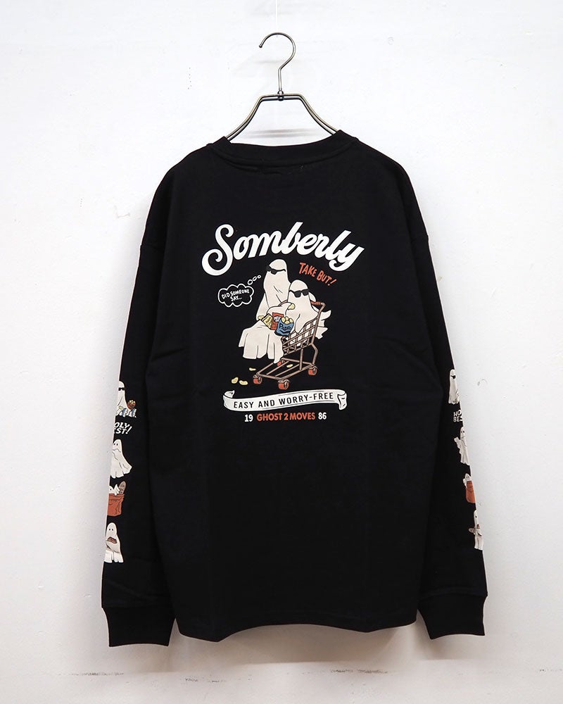 バブルロゴアンサンブルロンT 長袖Tシャツ ロンT オバケプリント アメリカンテイスト キュート 袖プリント バックプリント 胸元ワンポイント クルーネック ユニセックス フリーサイズ ゆったり オーバーサイズ ストリート アメカジ秋コーデ ホワイト