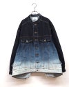 BIT BLUE ビットブルー 2WAYデニムジャケット Gジャン 上下逆さま着用可能 グラデーション手染め ジップフロント ボタンフロント 2WAY仕様 カットオフ ノーカラー ジップデザイン フリーサイズ ゆったり 個性的 モード ストリート秋冬アウター