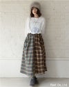 mili lopiulu ミリロピウル ダブルプレイドシャツスカート ネルチェックスカート リメイク風 再構築デザイン 切替スカート アームホールポケット フェイクボタン フレアシルエット ウエスト総ゴム ロング丈 フリーサイズ ゆったり 体型カバー 大人カジュアル秋冬コーデ
