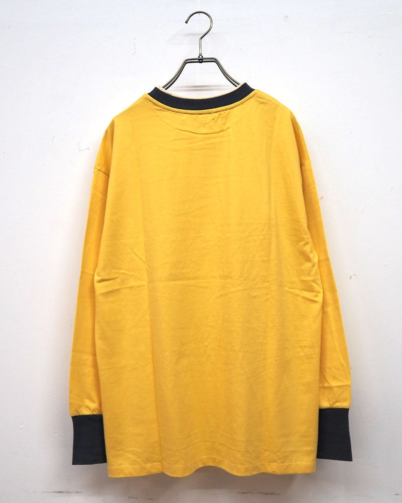 トリムロングスリーブT 長袖Tシャツ ロンT リンガーTシャツ 配色リブ 重ね着風 首元トリム 袖口配色 サイドスリット入り 前後差ヘム マルチボーダー フリーサイズ ゆったり 体型カバー ストリート アメカジ 大人カジュアル秋冬コーデ チャコールボーダー