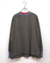 トリムロングスリーブT 長袖Tシャツ ロンT リンガーTシャツ 配色リブ 重ね着風 首元トリム 袖口配色 サイドスリット入り 前後差ヘム マルチボーダー フリーサイズ ゆったり 体型カバー ストリート アメカジ 大人カジュアル秋冬コーデ チャコールボーダー