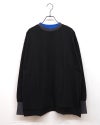トリムロングスリーブT 長袖Tシャツ ロンT リンガーTシャツ 配色リブ 重ね着風 首元トリム 袖口配色 サイドスリット入り 前後差ヘム マルチボーダー フリーサイズ ゆったり 体型カバー ストリート アメカジ 大人カジュアル秋冬コーデ チャコールボーダー