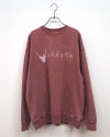 Pokke ポッケ ケミカル加工両脇ポケットプリントL/S TEE 長袖Tシャツ ロンT ケミカルウォッシュ ヴィンテージ加工 反転シカプリント ロゴプリント 両脇ポケット付き ドロップショルダー ビッグシルエット ユニセックス フリーサイズ ゆったり アメカジ ストリート秋冬コーデ ボルドーグレー