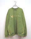 Pokke ポッケ ケミカル加工両脇ポケットプリントL/S TEE 長袖Tシャツ ロンT ケミカルウォッシュ ヴィンテージ加工 反転シカプリント ロゴプリント 両脇ポケット付き ドロップショルダー ビッグシルエット ユニセックス フリーサイズ ゆったり アメカジ ストリート秋冬コーデ ボルドーグレー