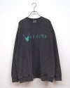 Pokke ポッケ ケミカル加工両脇ポケットプリントL/S TEE 長袖Tシャツ ロンT ケミカルウォッシュ ヴィンテージ加工 反転シカプリント ロゴプリント 両脇ポケット付き ドロップショルダー ビッグシルエット ユニセックス フリーサイズ ゆったり アメカジ ストリート秋冬コーデ ボルドーグレー