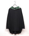 LIME.INC ライムインク 天竺無地フード切替ロングスリーブ 長袖Tシャツ 異素材配色 フード裏切替 ドット柄 水玉 裾ラウンドヘム テールヘム オーバーサイズ ロング丈 ゆったり 体型カバー レディース フリーサイズ ナチュラル カジュアル秋冬コーデ ピンクベージュ スミクロ
