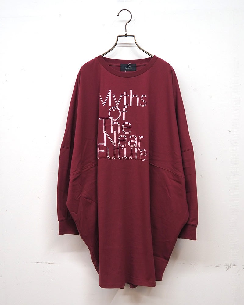 limiless リミレス 天竺BIG刺繍TEE 長袖Tシャツ ロンT ビッグロゴ刺繍 英字刺繍 コクーンシルエット チュニック丈 ドロップショルダー ビッグシルエット オーバーサイズ ユニセックス レディース ゆったり 体型カバー ストリートモード秋冬コーデ ブラックダークグリーンワインベージュ