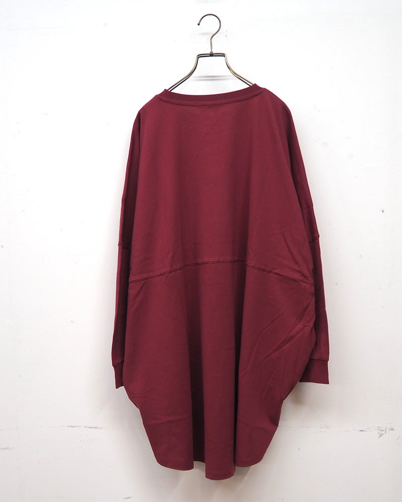 limiless リミレス 天竺BIG刺繍TEE 長袖Tシャツ ロンT ビッグロゴ刺繍 英字刺繍 コクーンシルエット チュニック丈 ドロップショルダー ビッグシルエット オーバーサイズ ユニセックス レディース ゆったり 体型カバー ストリートモード秋冬コーデ ブラックダークグリーンワインベージュ