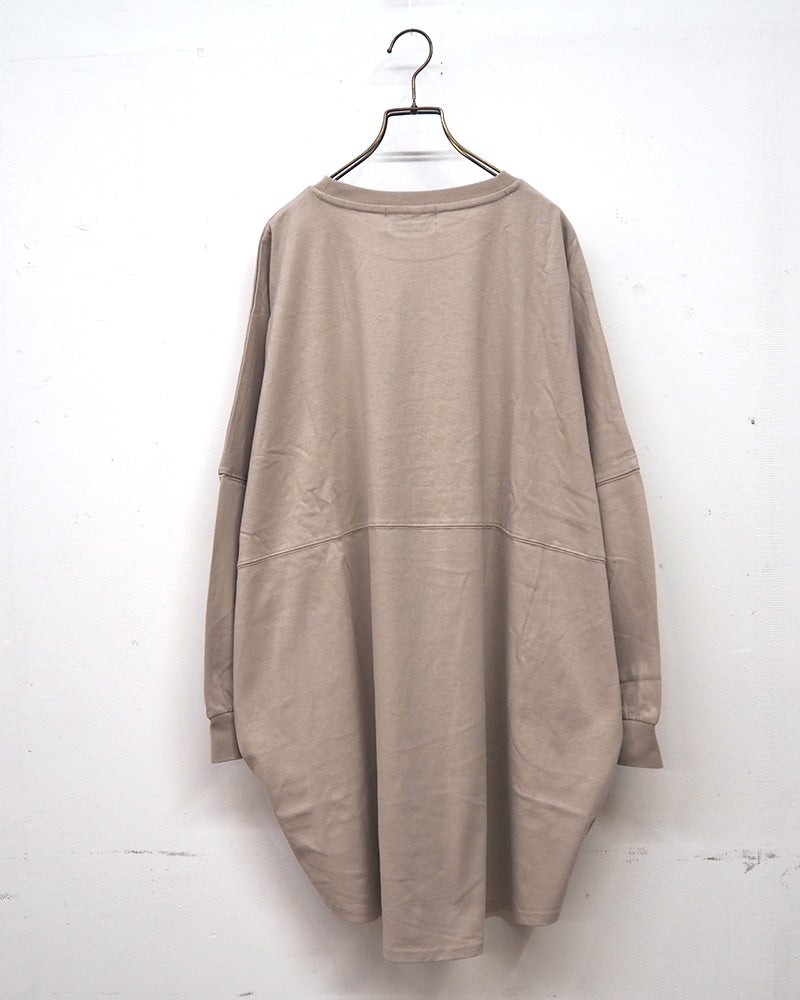limiless リミレス 天竺BIG刺繍TEE 長袖Tシャツ ロンT ビッグロゴ刺繍 英字刺繍 コクーンシルエット チュニック丈 ドロップショルダー ビッグシルエット オーバーサイズ ユニセックス レディース ゆったり 体型カバー ストリートモード秋冬コーデ ブラックダークグリーンワインベージュ