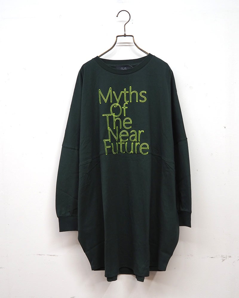 limiless リミレス 天竺BIG刺繍TEE 長袖Tシャツ ロンT ビッグロゴ刺繍 英字刺繍 コクーンシルエット チュニック丈 ドロップショルダー ビッグシルエット オーバーサイズ ユニセックス レディース ゆったり 体型カバー ストリートモード秋冬コーデ ブラックダークグリーンワインベージュ
