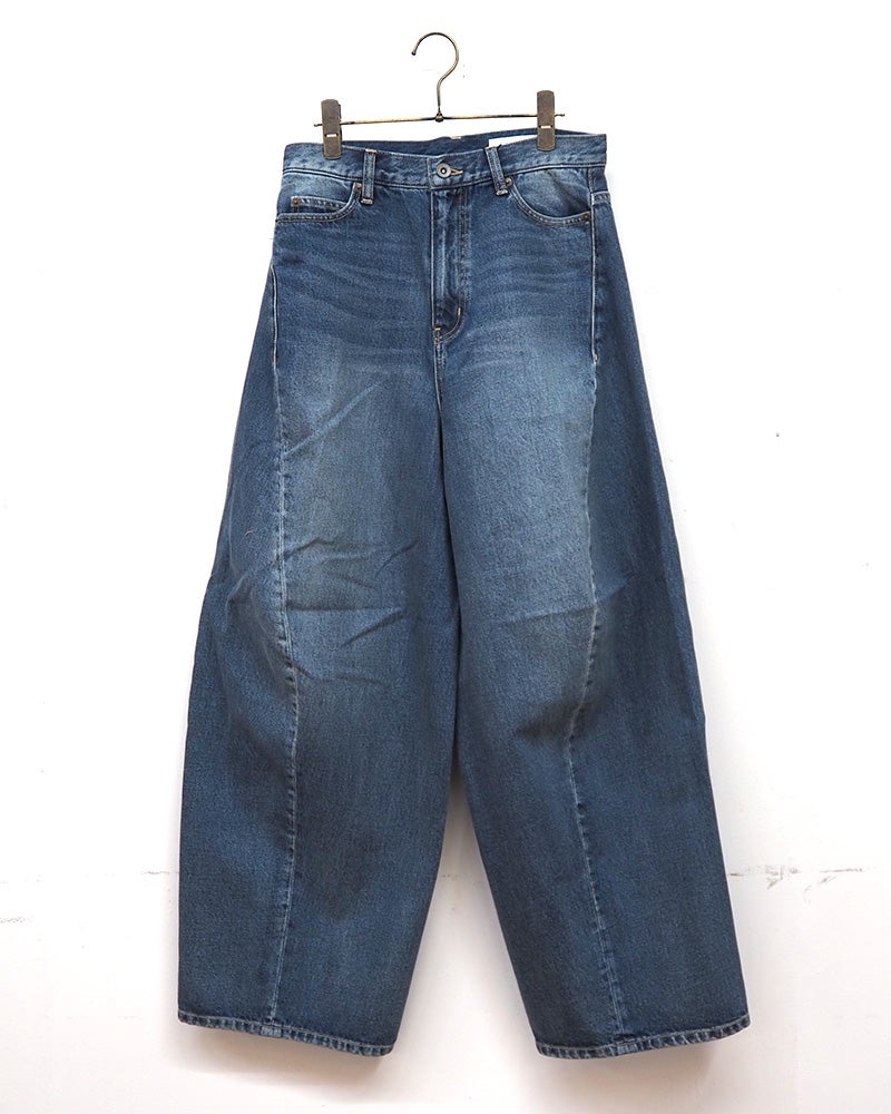 BIT BLUE ビットブルー 3Dバレルパンツ バレルデニム カーブパンツ 立体裁断デニム 3Dシルエット アーチステッチ ウォッシュ加工 ハイウエスト ワイドデニムパンツ ジーンズ レディース ボトムス ヴィンテージ風大人カジュアル通年コーデ ブルー
