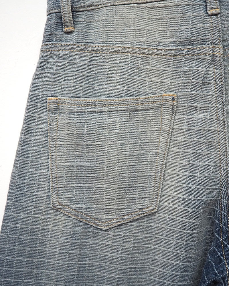 BIT BLUE ビットブルー 格子柄デニム チェック柄 デニムパンツ ウォッシュ加工 グラデーション フェード加工 ワイドシルエット コクーンデニム バレルパンツ ジーンズ ジーパン レディース ボトムス ヴィンテージ風古着風大人カジュアル通年コーデ ブルー